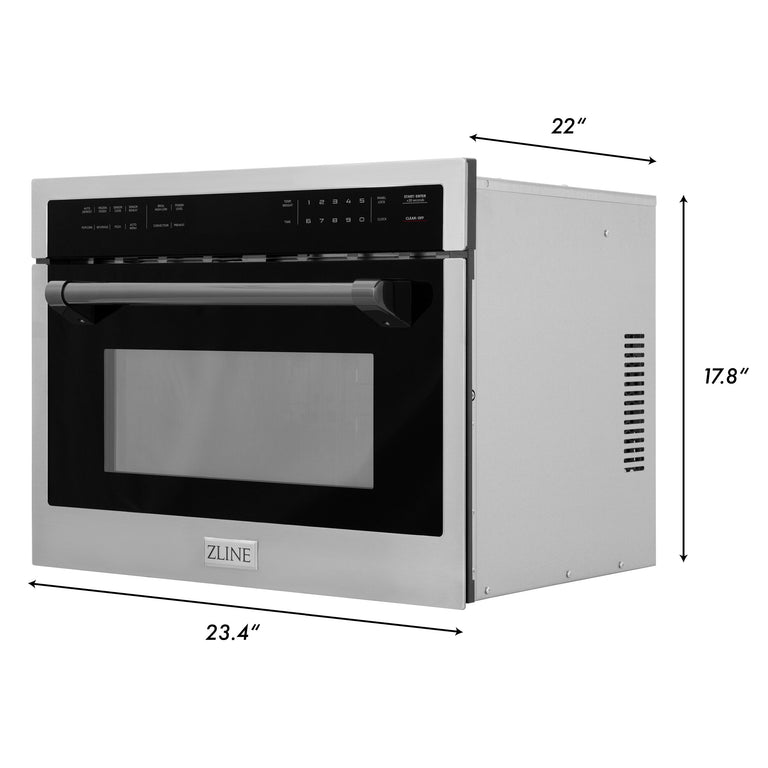 ZLINE Autograph Edition 24" 1.6 cu ft. Built-in Convection Microwave Oven in DuraSnow® Stainless Steel with Black Accents, MWOZ-24-SS-MB
