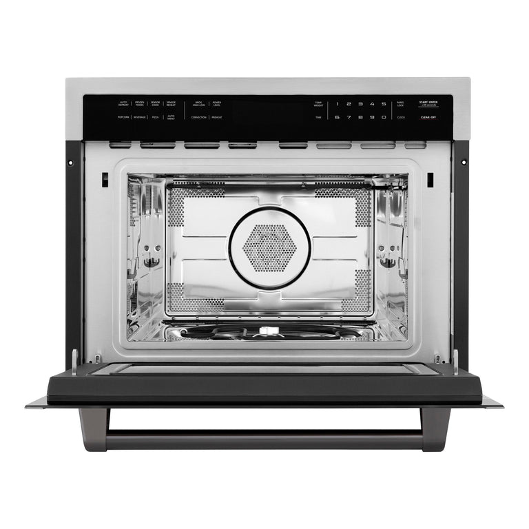 ZLINE Autograph Edition 24" 1.6 cu ft. Built-in Convection Microwave Oven in DuraSnow® Stainless Steel with Black Accents, MWOZ-24-SS-MB