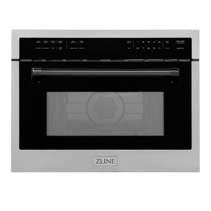 ZLINE Autograph Edition 24" 1.6 cu ft. Built-in Convection Microwave Oven in DuraSnow® Stainless Steel with Black Accents, MWOZ-24-SS-MB
