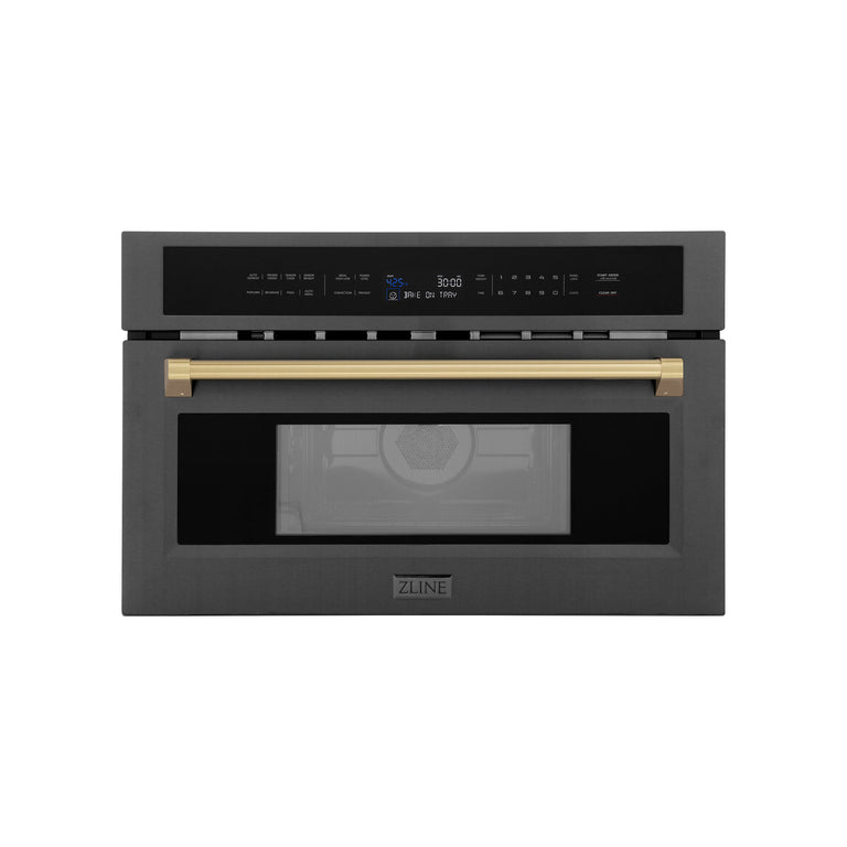 ZLINE Autograph 30" 1.55 cu ft. Built-in Convection Microwave Oven in Black Stainless Steel and Champagne Bronze Accents, MWOZ-30-BS-CB