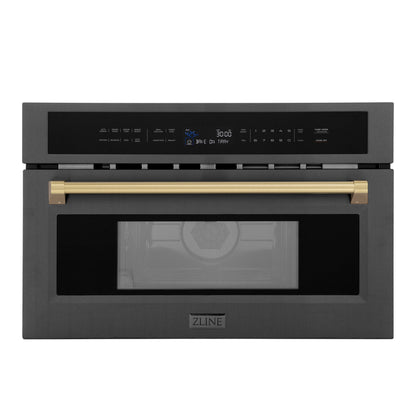 ZLINE Autograph 30" 1.55 cu ft. Built-in Convection Microwave Oven in Black Stainless Steel and Champagne Bronze Accents, MWOZ-30-BS-CB