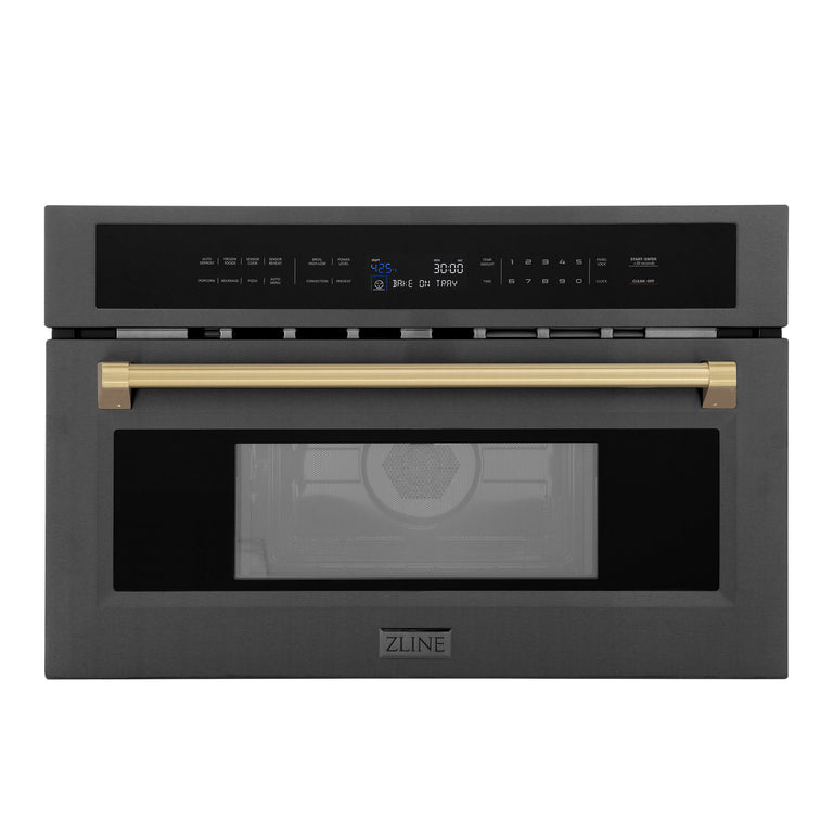 ZLINE Autograph 30" 1.55 cu ft. Built-in Convection Microwave Oven in Black Stainless Steel and Champagne Bronze Accents, MWOZ-30-BS-CB