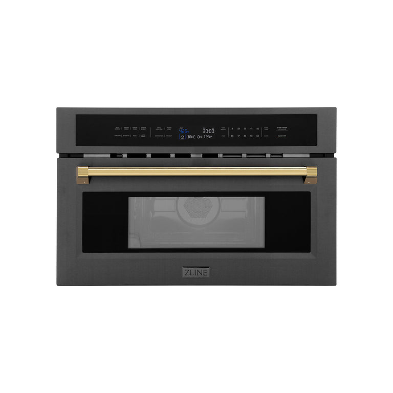 ZLINE Autograph 30" 1.55 cu ft. Built-in Convection Microwave Oven in Black Stainless Steel and Gold Accents, MWOZ-30-BS-G