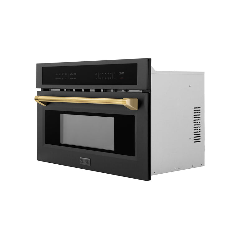 ZLINE Autograph 30" 1.55 cu ft. Built-in Convection Microwave Oven in Black Stainless Steel and Gold Accents, MWOZ-30-BS-G