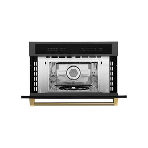 ZLINE Autograph 30" 1.6 cu ft. Built-in Convection Microwave Oven in Black Stainless Steel and Polished Gold Helix Handle, MWOZ-30-BS-KG