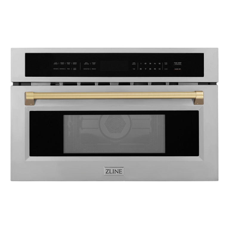 ZLINE Autograph 30" Built-in Convection Microwave Oven in Stainless Steel with Champagne Bronze Accents, MWOZ-30-CB