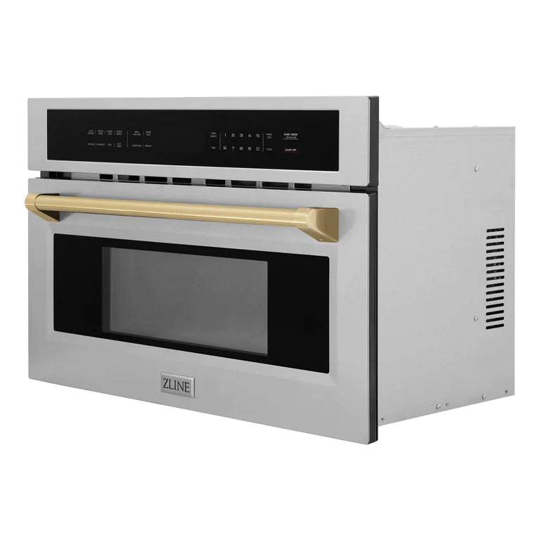 ZLINE Autograph Bronze Package - 48" Rangetop, 48" Range Hood, Dishwasher, Built-In Refrigerator, Microwave Oven, Wall Oven