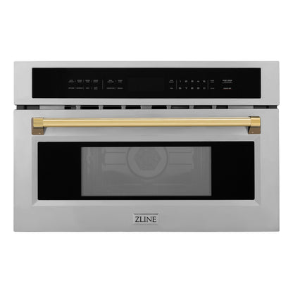 ZLINE Autograph 30" Built-in Convection Microwave Oven in Stainless Steel with Gold Accents, MWOZ-30-G