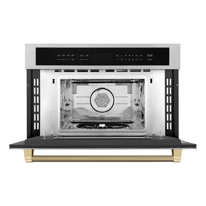 ZLINE Autograph 30" 1.6 cu ft. Built-in Convection Microwave Oven in Stainless Steel and Champagne Bronze Helix Handle, MWOZ-30-KCB