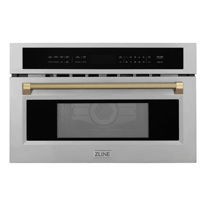 ZLINE Autograph 30" 1.6 cu ft. Built-in Convection Microwave Oven in Stainless Steel and Champagne Bronze Helix Handle, MWOZ-30-KCB