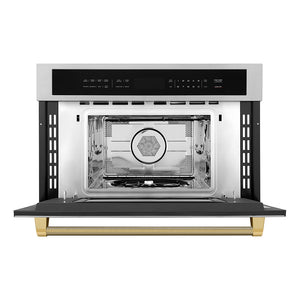 ZLINE Autograph 30" 1.6 cu ft. Built-in Convection Microwave Oven in Stainless Steel and Polished Gold Helix Handle, MWOZ-30-KG