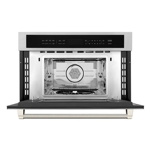 ZLINE Autograph 30" 1.6 cu ft. Built-in Convection Microwave Oven in Stainless Steel and Polished Nickel Helix Handle, MWOZ-30-KPN