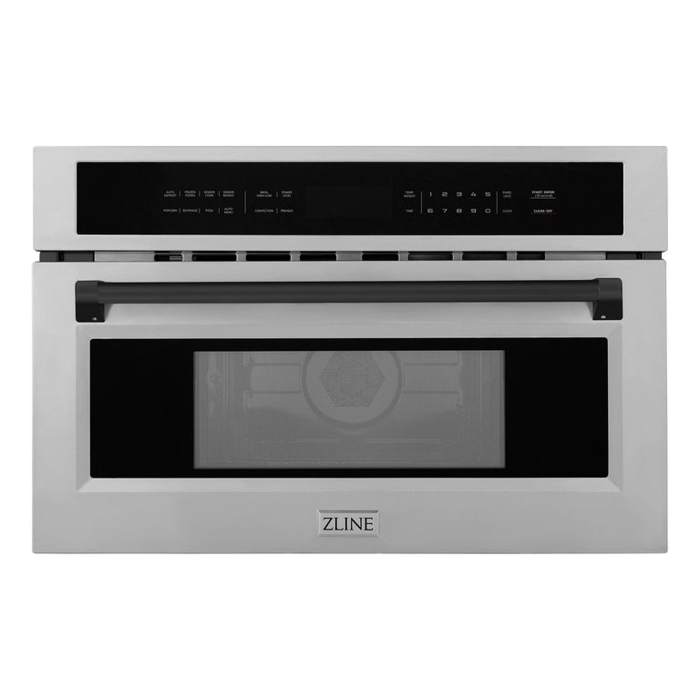ZLINE Autograph Matte Black Package - 48" Rangetop, 48" Range Hood, Dishwasher, Refrigerator with External Water and Ice Dispenser, Microwave Oven
