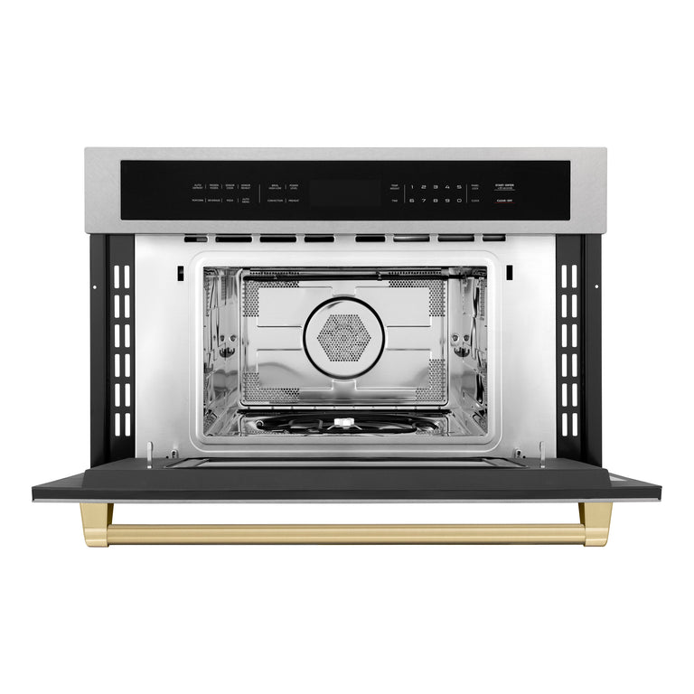 ZLINE Autograph 30" Built-in Convection Microwave Oven in DuraSnow® Stainless Steel with Champagne Bronze Accents, MWOZ-30-SS-CB