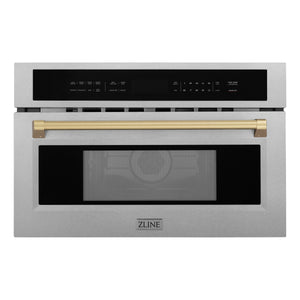 ZLINE Autograph 30" Built-in Convection Microwave Oven in DuraSnow® Stainless Steel with Champagne Bronze Accents, MWOZ-30-SS-CB