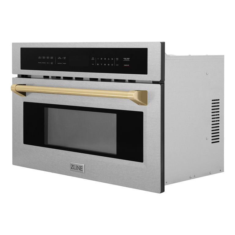 ZLINE Autograph 30" Built-in Convection Microwave Oven in DuraSnow® Stainless Steel with Champagne Bronze Accents, MWOZ-30-SS-CB