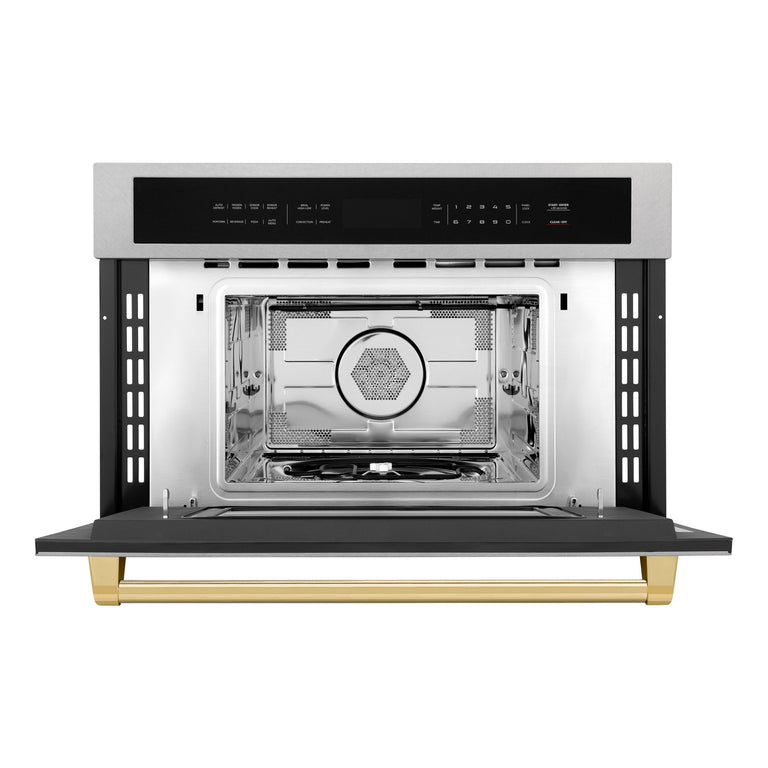 ZLINE Autograph 30" Built-in Convection Microwave Oven in DuraSnow® Stainless Steel with Gold Accents, MWOZ-30-SS-G