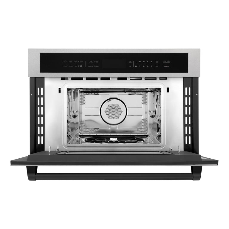 ZLINE Autograph 30" Built-in Convection Microwave Oven in DuraSnow® Stainless Steel with Matte Black Accents, MWOZ-30-SS-MB