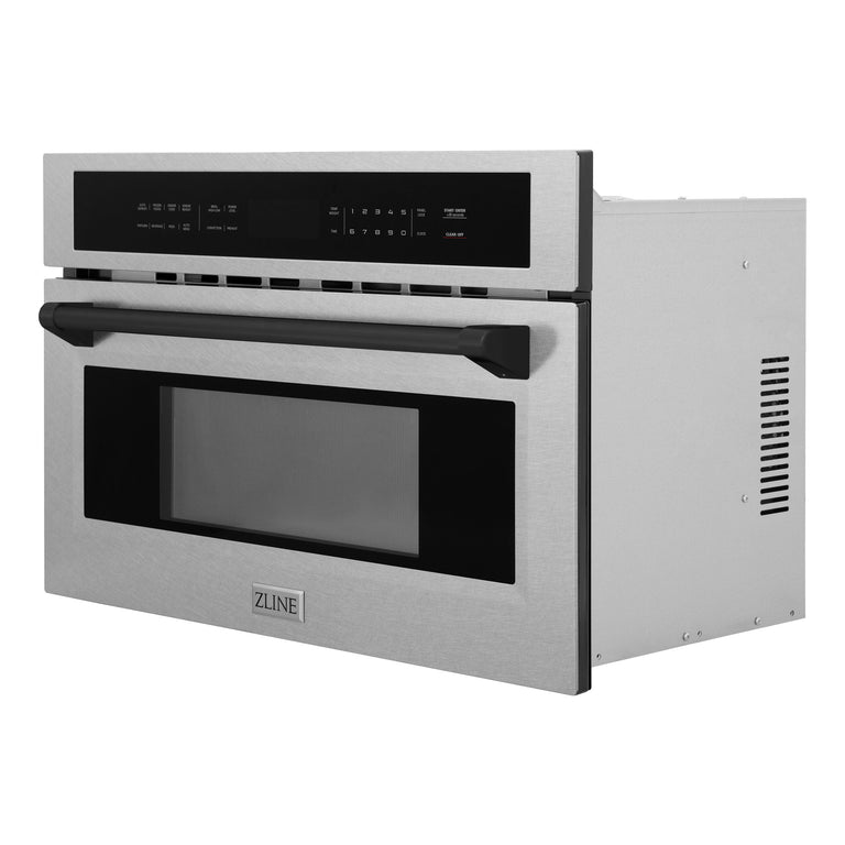 ZLINE Autograph 30" Built-in Convection Microwave Oven in DuraSnow® Stainless Steel with Matte Black Accents, MWOZ-30-SS-MB