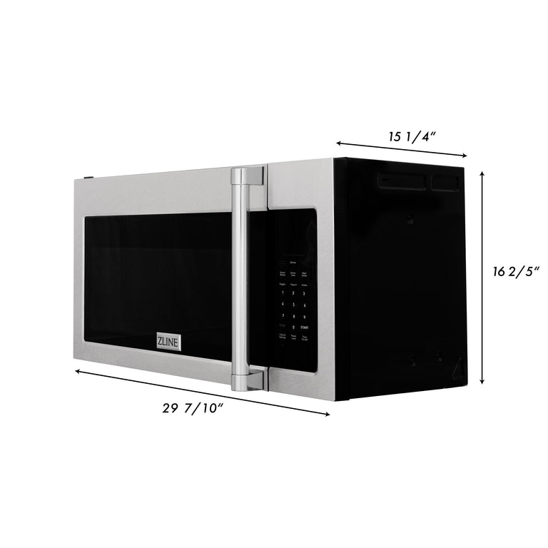 ZLINE 30" 1.5 cu. ft. Over the Range Microwave in DuraSnow® Stainless Steel with Traditional Handle and Set of 2 Charcoal Filters, MWO-OTRCFH-30-SS
