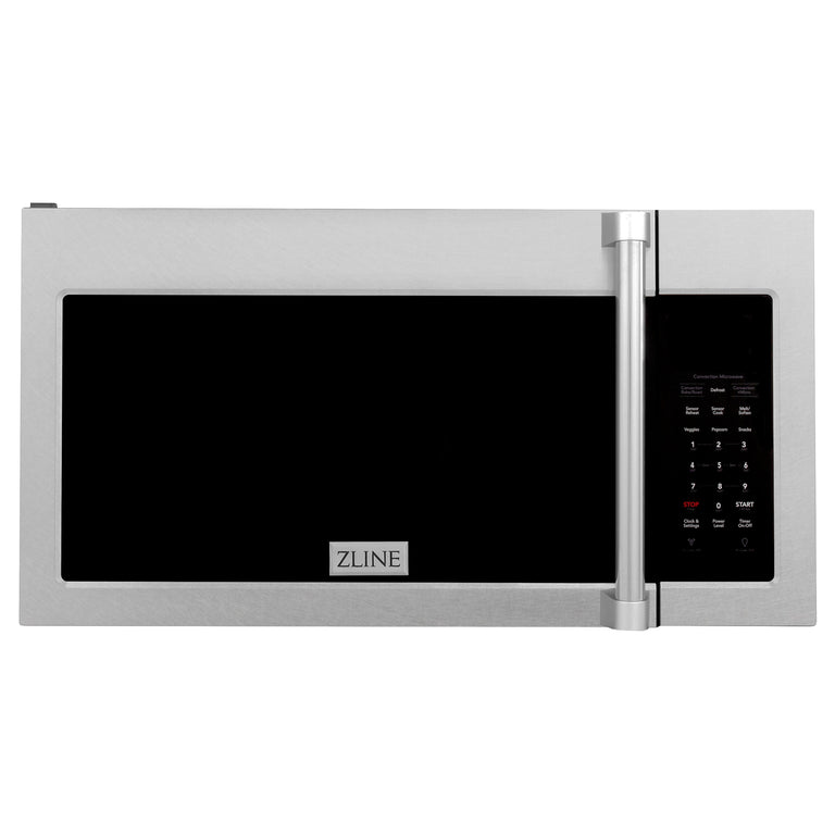 ZLINE 30" 1.5 cu. ft. Over the Range Microwave in DuraSnow® Stainless Steel with Traditional Handle and Set of 2 Charcoal Filters, MWO-OTRCFH-30-SS