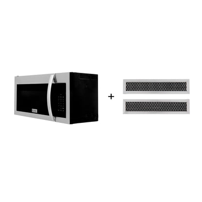 ZLINE 30" 1.5 cu. ft. Over the Range Microwave in Stainless Steel with Modern Handle And Set of 2 Charcoal Filters, MWO-OTRCF-30