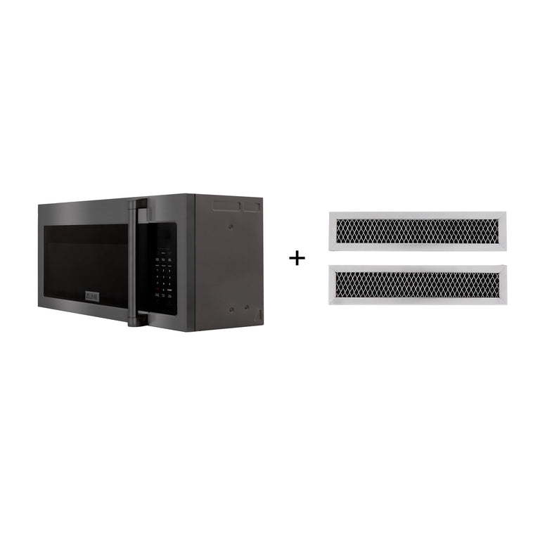 ZLINE 30" 1.5 cu. ft. Over the Range Microwave in Black Stainless Steel with Traditional Handle and Set of 2 Charcoal Filters, MWO-OTRCFH-30-BS
