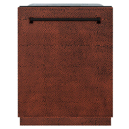 ZLINE Monument 24-Inch Top Control Built-In Dishwasher, Hand-Hammered Copper Panel, Traditional Handle, 44 dBA (DWMT-HH-24)
