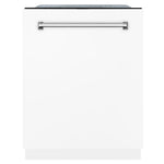 ZLINE Monument 24-Inch Top Control Built-In Dishwasher, White Matte Panel, Traditional Handle, 44 dBA (DWMT-WM-24)