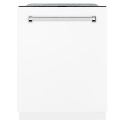 ZLINE Monument 24-Inch Top Control Built-In Dishwasher, White Matte Panel, Traditional Handle, 44 dBA (DWMT-WM-24)