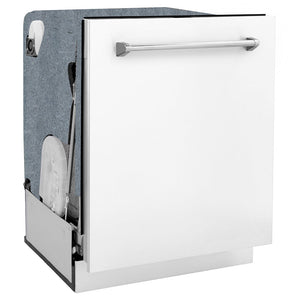 ZLINE Monument 24-Inch Top Control Built-In Dishwasher, White Matte Panel, 44 dBA, DWMT-WM-24