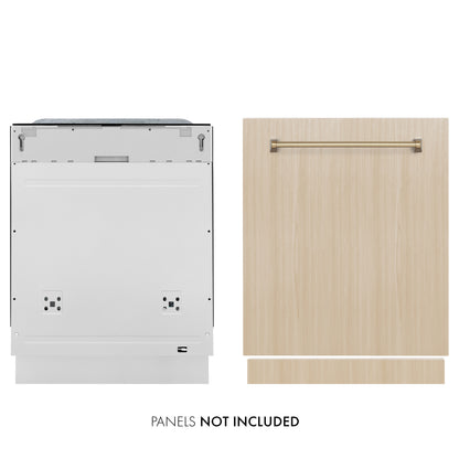 ZLINE Autograph Edition 24" Monument Series 3rd Rack Top Touch Control Tall Tub Dishwasher in Custom Panel Ready with Champagne Bronze Handle, 45dBa, DWMTZ-24-CB