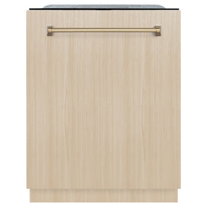 ZLINE Monument Autograph Edition 24-Inch Top Control Built-In Dishwasher, Panel Ready, Champagne Bronze Handle, 44 dBA, DWMTZ-24-CB