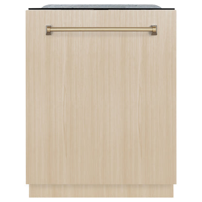 ZLINE Monument Autograph Edition 24-Inch Top Control Built-In Dishwasher, Panel Ready, Champagne Bronze Handle, 44 dBA, DWMTZ-24-CB