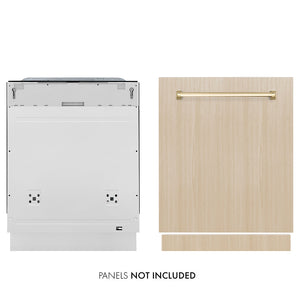 ZLINE Monument Autograph Edition 24-Inch Top Control Built-In Dishwasher, Panel Ready, Polished Gold Handle, 44 dBA, DWMTZ-24-G