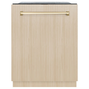 ZLINE Monument Autograph Edition 24-Inch Top Control Built-In Dishwasher, Panel Ready, Polished Gold Handle, 44 dBA, DWMTZ-24-G