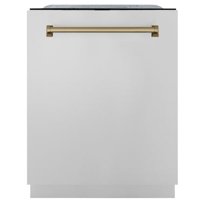 ZLINE Autograph Edition 24 In. Tall Dishwasher, Touch Control, in Stainless Steel with Champagne Bronze Handle, DWMTZ-304-24-CB