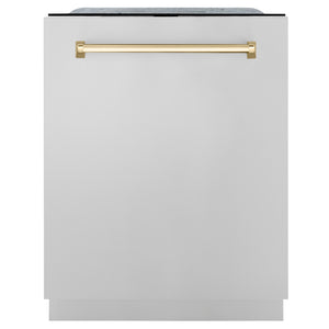 ZLINE Autograph Edition 24 In. Tall Dishwasher, Touch Control, in Stainless Steel with Gold Handle, DWMTZ-304-24-G