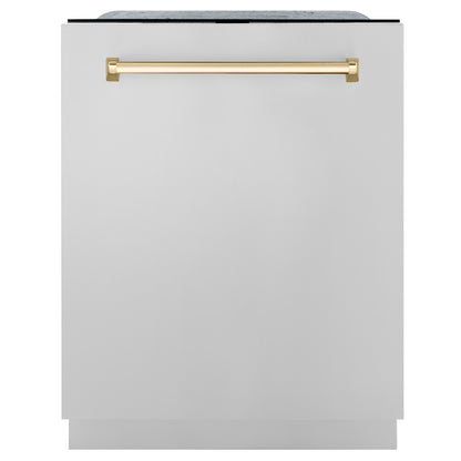 ZLINE Autograph Edition 24 In. Tall Dishwasher, Touch Control, in Stainless Steel with Gold Handle, DWMTZ-304-24-G