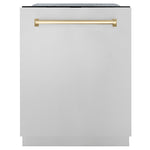 ZLINE Monument Autograph Edition 24-Inch Top Control Built-In Dishwasher, Stainless Steel Panel, Polished Gold Handle, 44 dBA, DWMTZ-304-24-G