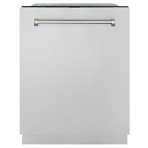 ZLINE Autograph 24" Monument Series 3rd Rack Top Touch Control Tall Tub Dishwasher in Stainless Steel with Polished Nickel Helix Handle, 45dBa, DWMTZ-30424-KPN