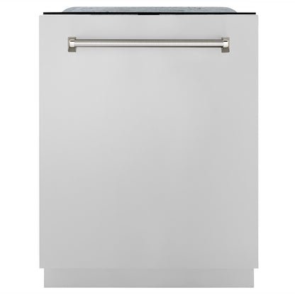 ZLINE Autograph 24" Monument Series 3rd Rack Top Touch Control Tall Tub Dishwasher in Stainless Steel with Polished Nickel Helix Handle, 45dBa, DWMTZ-30424-KPN