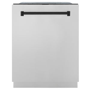 ZLINE Autograph Edition 24 In. Tall Dishwasher, Touch Control, in Stainless Steel with Matte Black Handle, DWMTZ-304-24-MB