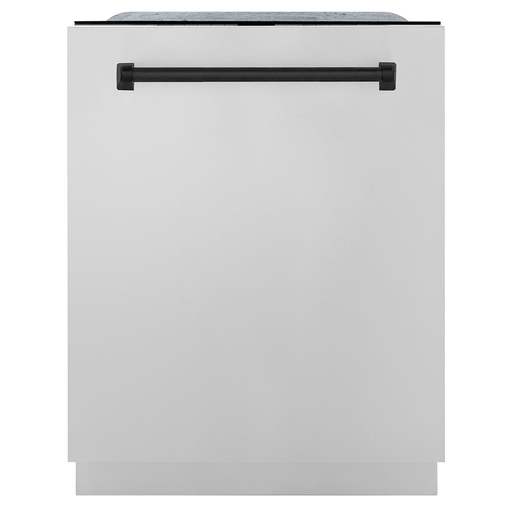 ZLINE Monument Autograph Edition 24-Inch Top Control Built-In Dishwasher, Stainless Steel Panel, Matte Black Handle, 44 dBA, DWMTZ-304-24-MB