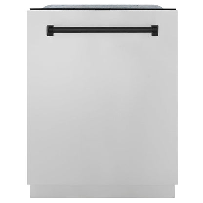 ZLINE Monument Autograph Edition 24-Inch Top Control Built-In Dishwasher, Stainless Steel Panel, Matte Black Handle, 44 dBA, DWMTZ-304-24-MB