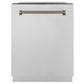 ZLINE Monument Autograph Edition 24-Inch Top Control Built-In Dishwasher, Stainless Steel Panel, Champagne Bronze Helix Handle, 44 dBA, DWMTZ-30424-KCB