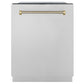 ZLINE Monument Autograph Edition 24-Inch Top Control Built-In Dishwasher, Stainless Steel Panel, Traditional Polished Gold Handle, 44 dBA (DWMTZ-304-24-G)