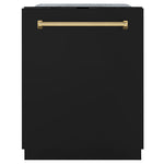 ZLINE Monument Autograph Edition 24-Inch Top Control Built-In Dishwasher, Black Matte Panel, Traditional Polished Gold Handle, 45 dBA (DWMTZ-BLM-24-G)