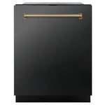 ZLINE Monument Autograph Edition 24-Inch Top Control Built-In Dishwasher, Black Stainless Steel Panel, Champagne Bronze Handle, 44 dBA, DWMTZ-BS-24-CB