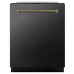 ZLINE Monument Autograph Edition 24-Inch Top Control Built-In Dishwasher, Black Stainless Steel Panel, Champagne Bronze Helix Handle, 44 dBA, DWMTZ-BS-24-KCB